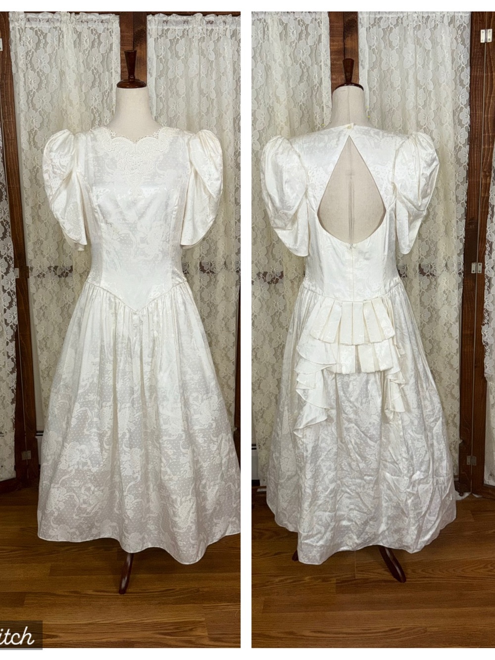 Gorgeous Vintage 1980s Scott McClintock White Embossed Tea Length Wedding Gown
